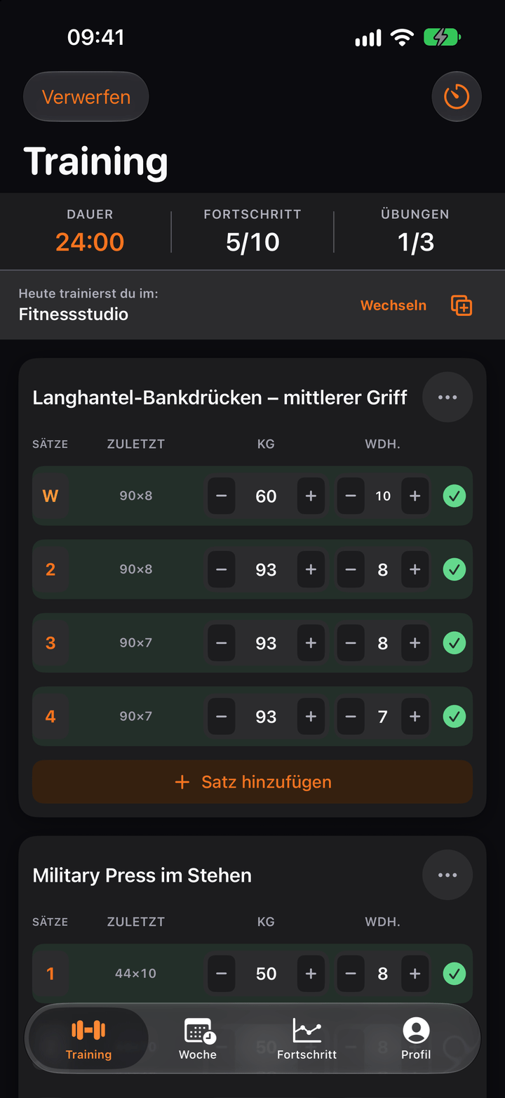 Brawnly-Training mit Sätzen, Gewichten und Wiederholungen