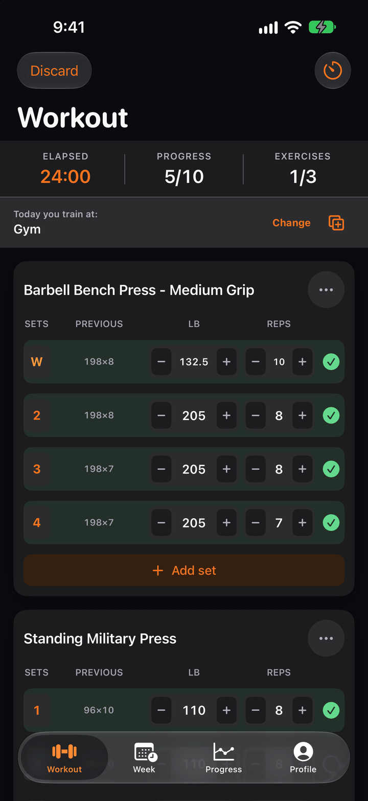 Brawnly active workout with sets, weights and reps