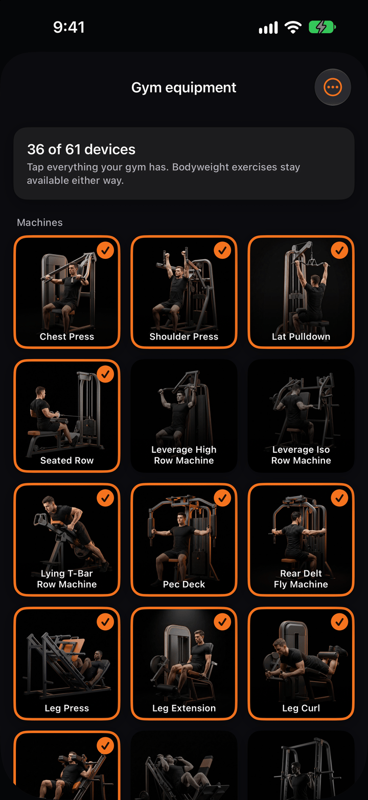 Brawnly equipment selection